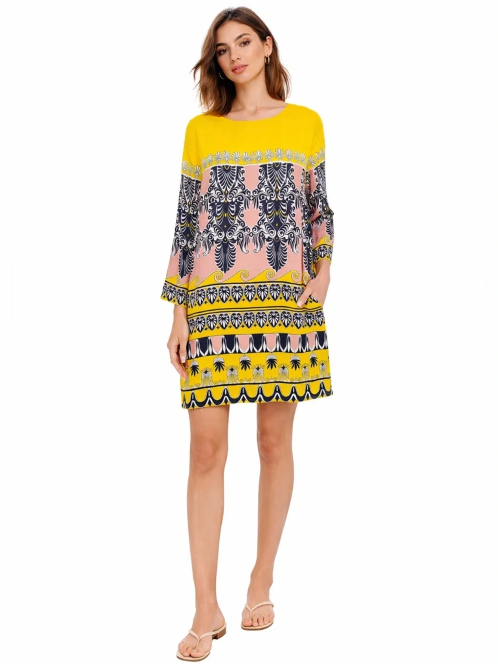 J.Crew 100% SILK Dress Sz 4 Bright Print Summer Vacation Resort Easy Shift EUC